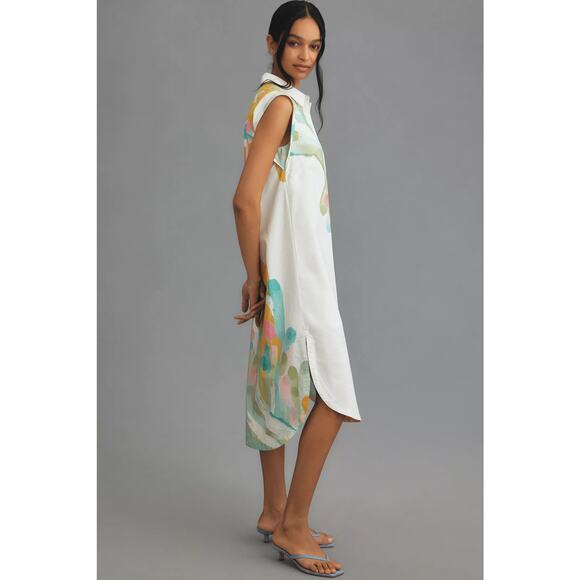 nwt ANTHROPOLOGIE MAEVE sz 2X The Lillian Cap Sleeve shirt dress in mint motif - Picture 4 of 5